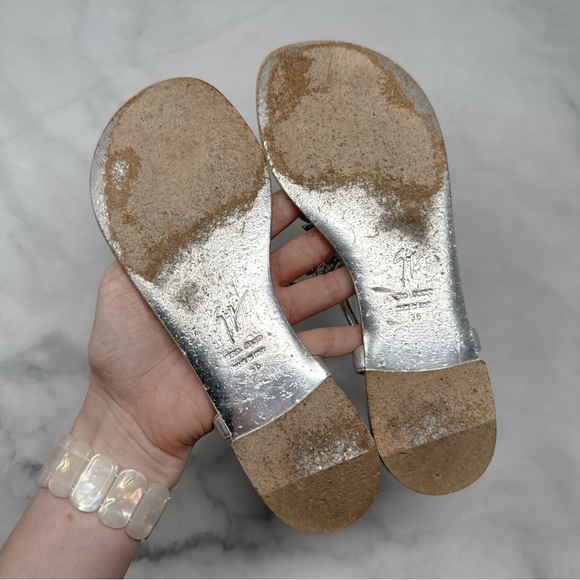 Giuseppe Zanotti Butterfly Swarovski Crystal Chrome Flat Sandals Glam Silver 36 - Picture 10 of 13